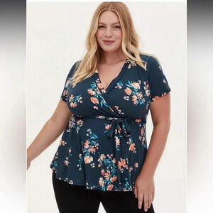 Torrid Knit Crepe Wrap Peplum Top Size 1